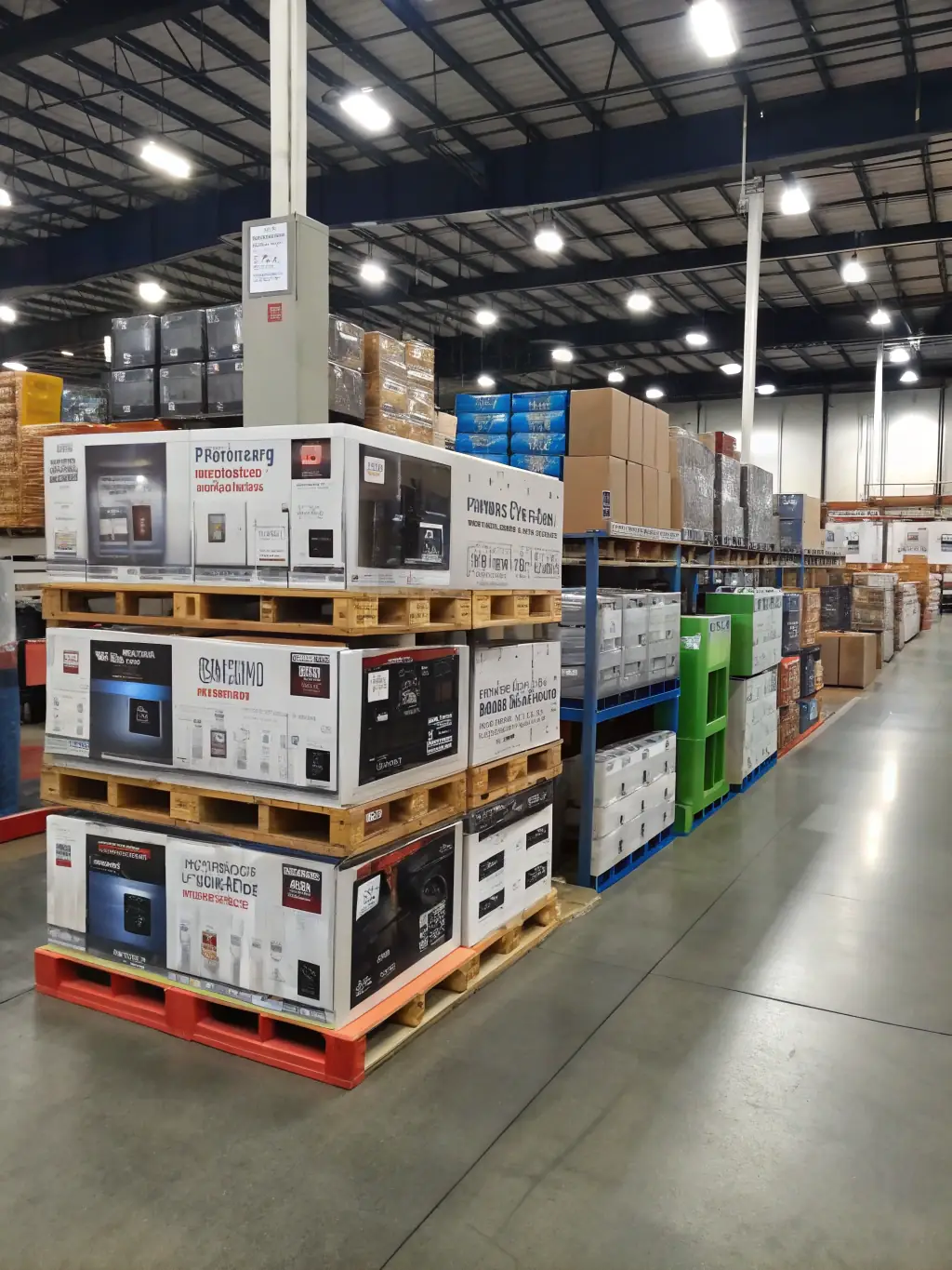 A wide shot of a variety of products, from small retail items to large industrial components, all neatly packaged and ready for shipment, demonstrating EMPAQUETRON's versatility.
