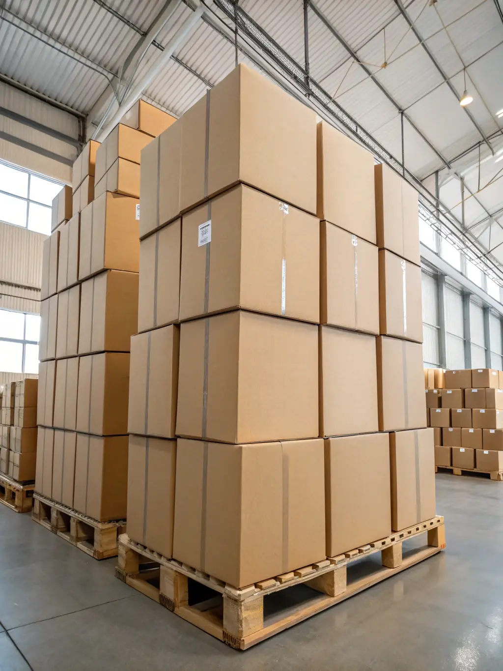 A variety of boxes and packaging materials in a warehouse setting, demonstrating EMPAQUETRON's comprehensive packaging solutions.